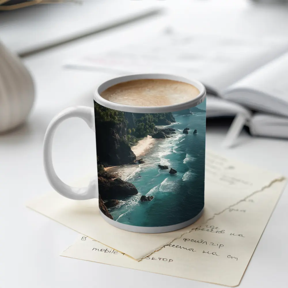 Aerial Coastal Cliffs Turquoise Ocean Waves – Mugs