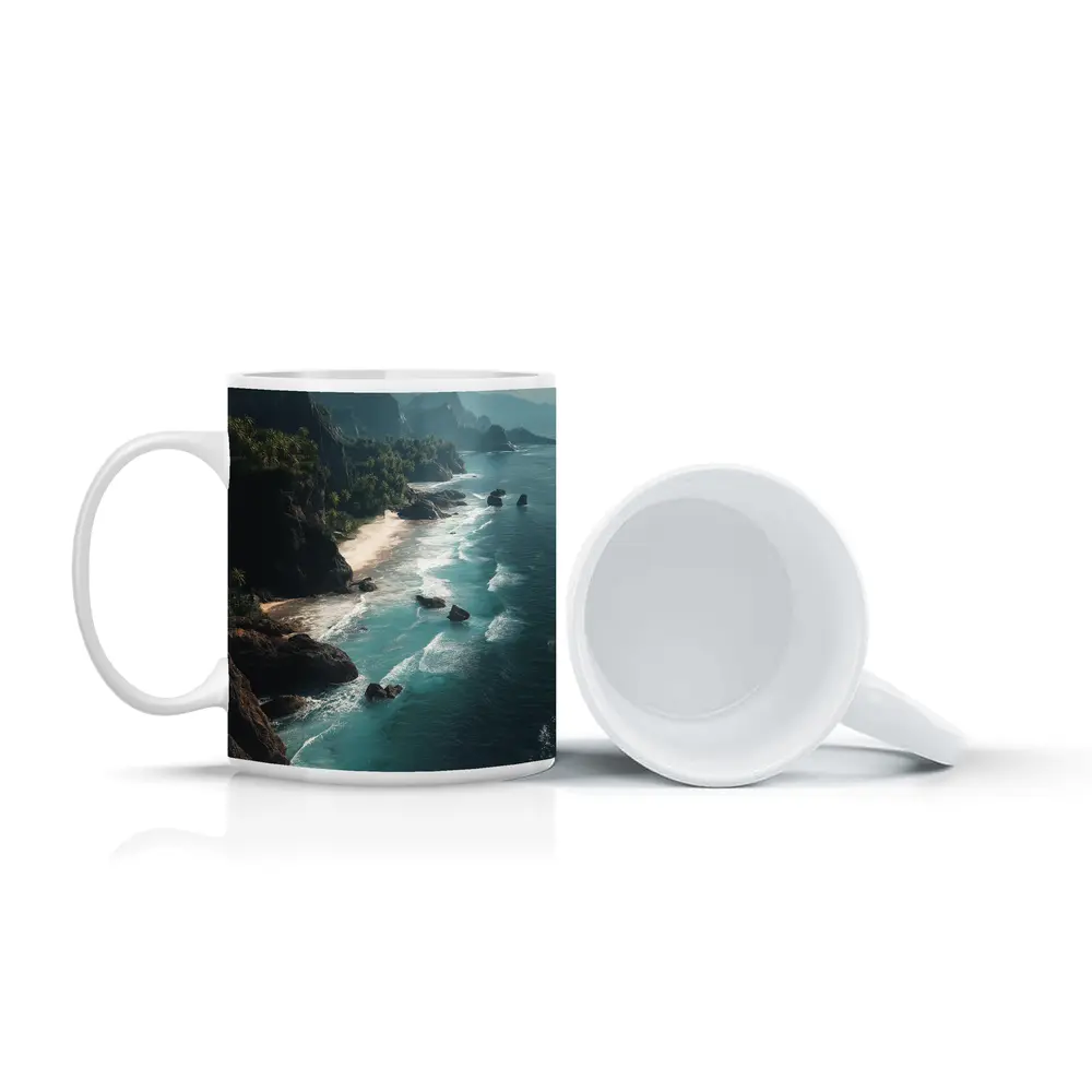 Aerial Coastal Cliffs Turquoise Ocean Waves – Mugs