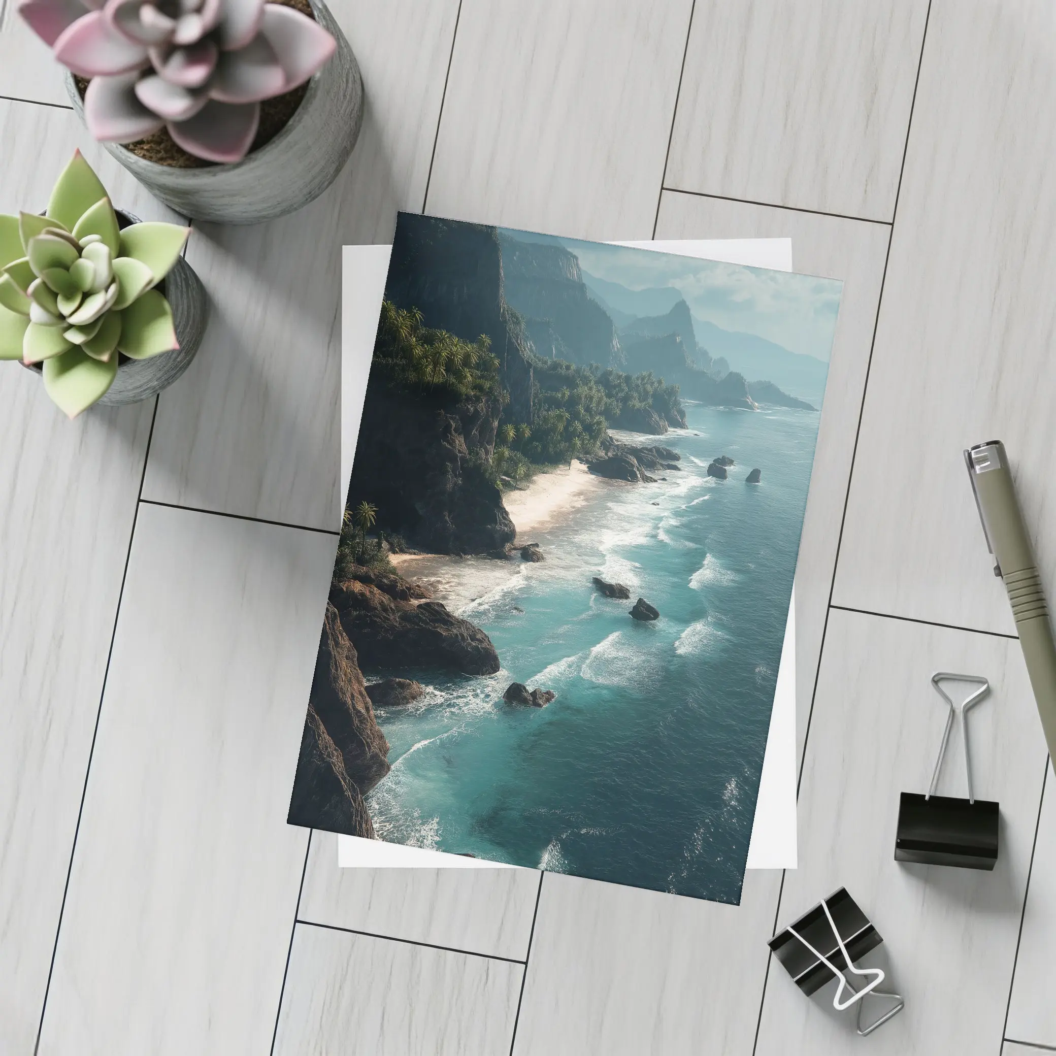 Aerial Coastal Cliffs Turquoise Ocean Waves – Postcards