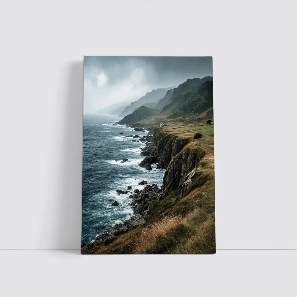Stormy Coastal Cliffs Green Hills Ocean View – Wall Art