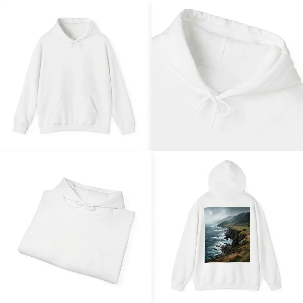 Stormy Coastal Cliffs Green Hills Ocean View – Hoodies