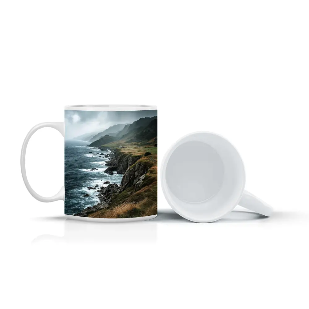 Stormy Coastal Cliffs Green Hills Ocean View – Mugs