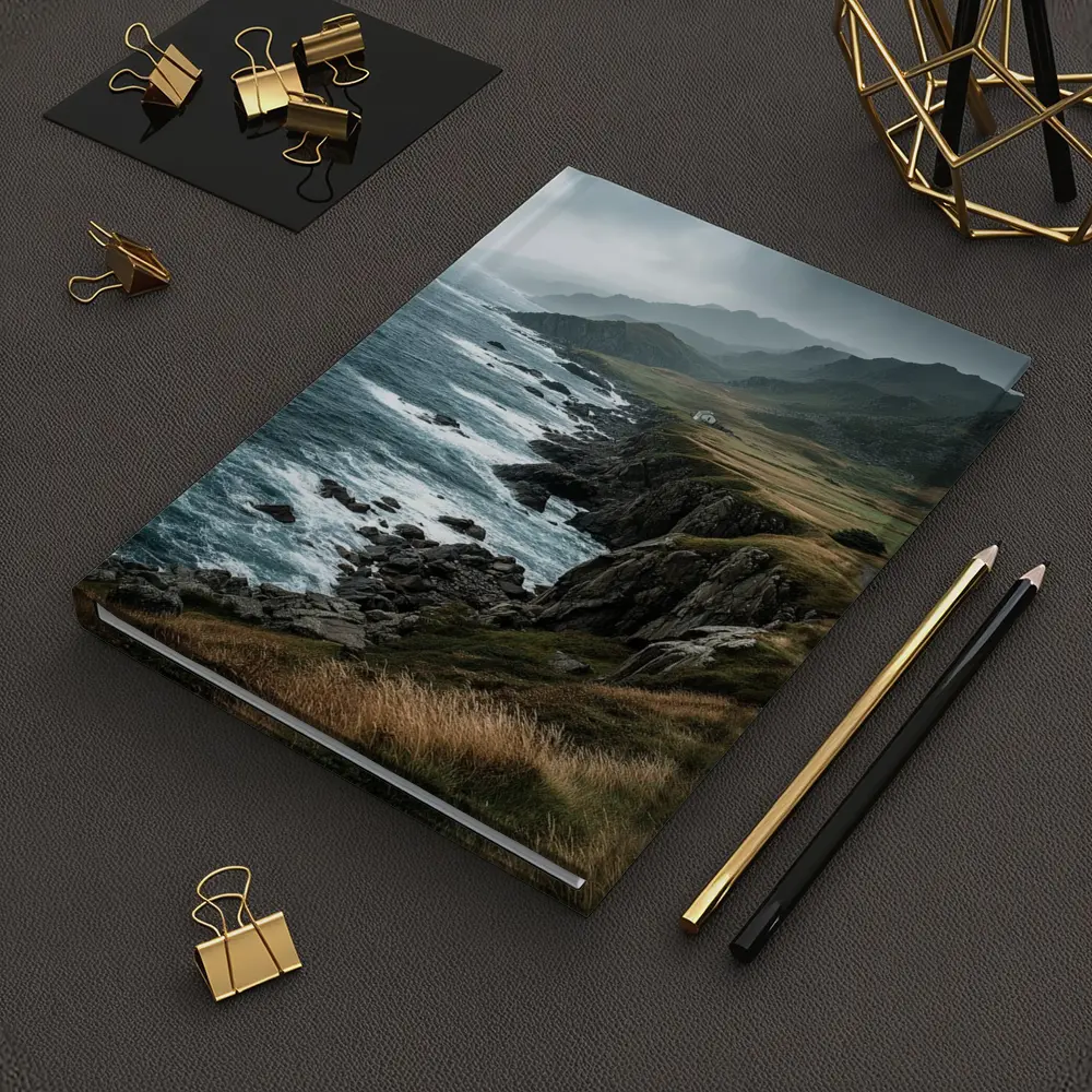 Stormy Coastal Cliffs Green Hills Ocean View – Notebooks