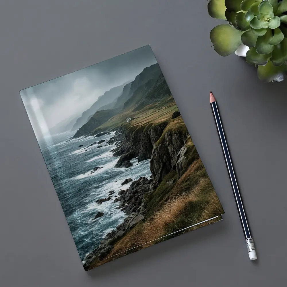 Stormy Coastal Cliffs Green Hills Ocean View – Notebooks