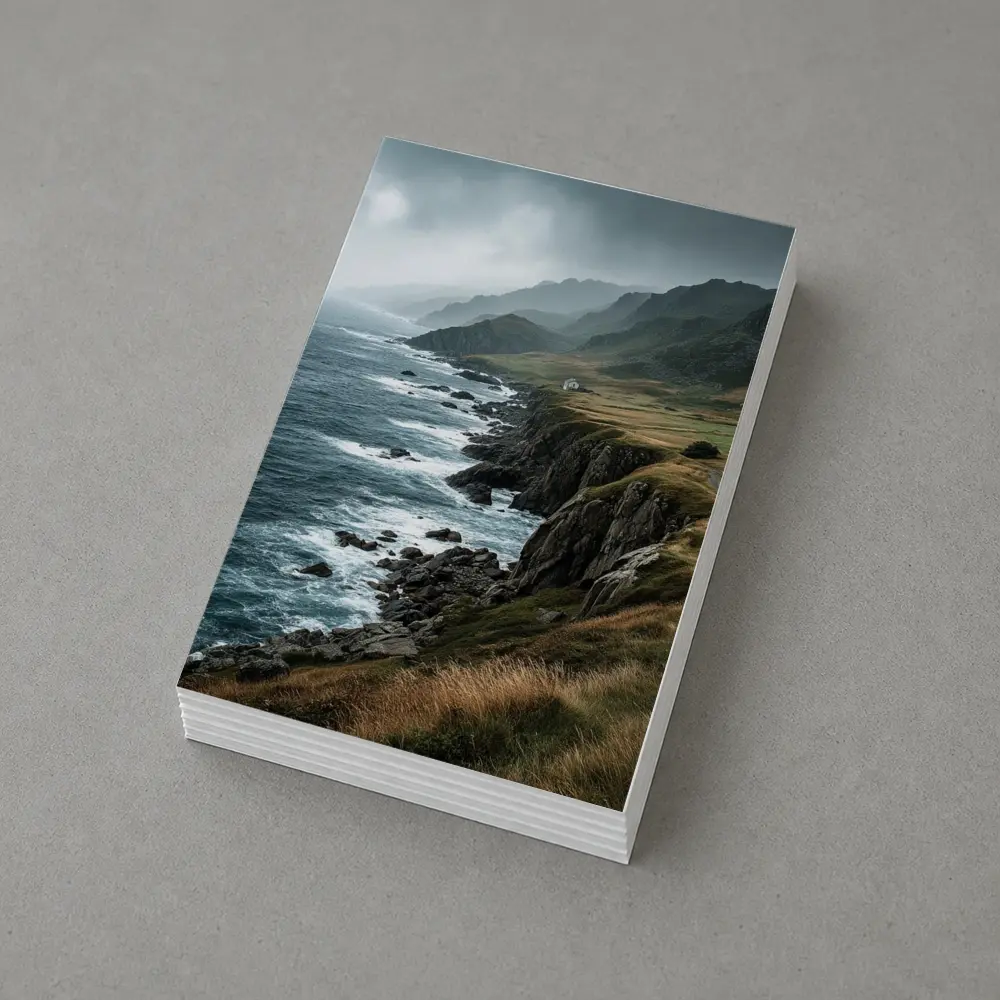 Stormy Coastal Cliffs Green Hills Ocean View – Postcards