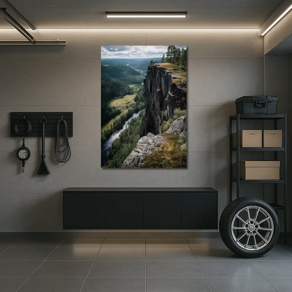 Rocky Cliff Overlooking Forest River Valley – Wall Art
