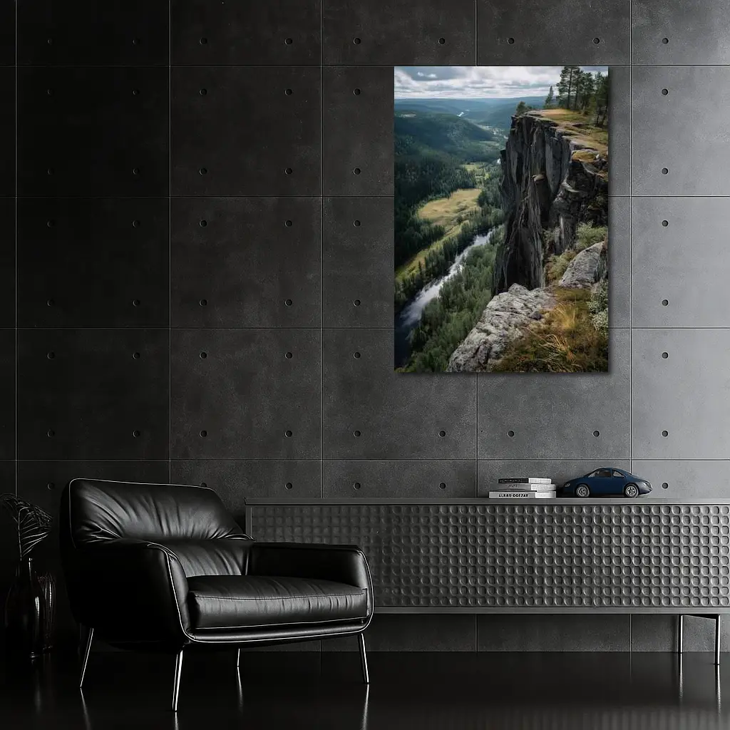 Rocky Cliff Overlooking Forest River Valley – Wall Art