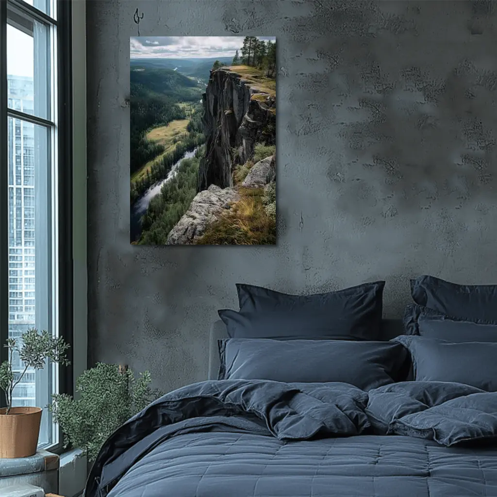 Rocky Cliff Overlooking Forest River Valley – Wall Art