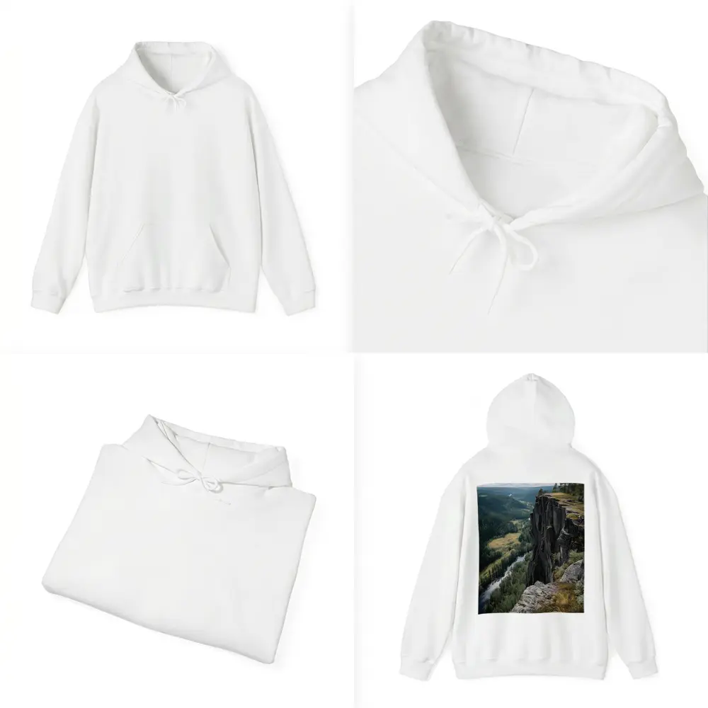Rocky Cliff Overlooking Forest River Valley – Hoodies