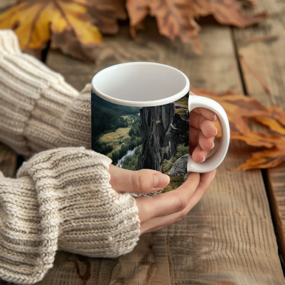 Rocky Cliff Overlooking Forest River Valley – Mugs