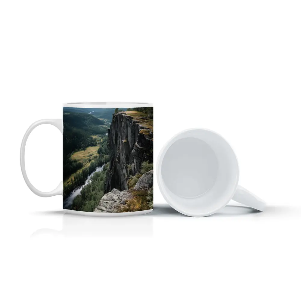 Rocky Cliff Overlooking Forest River Valley – Mugs