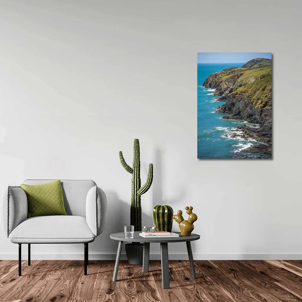 Rocky Coastal Cliffs Above Turquoise Ocean Waves – Wall Art