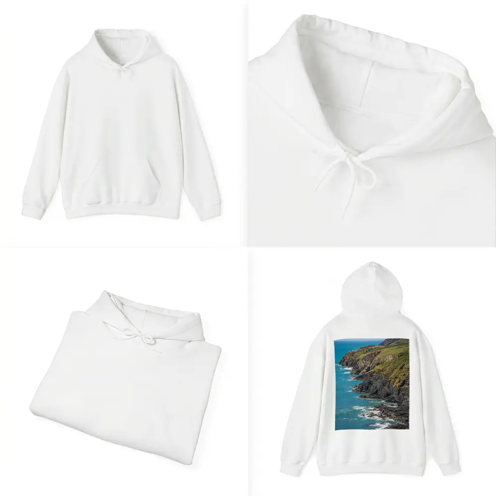 Rocky Coastal Cliffs Above Turquoise Ocean Waves – Hoodies