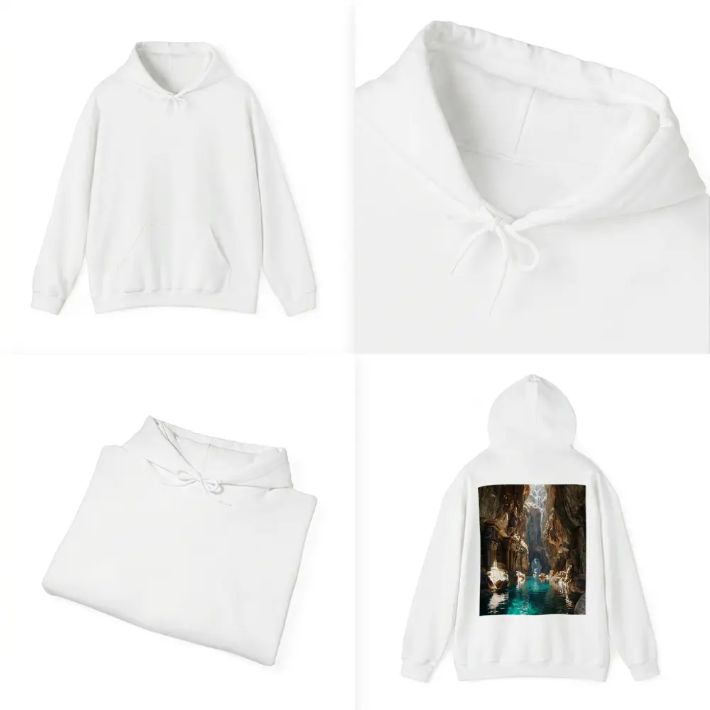 Ancient Cave Temple With Turquoise Water – Hoodies