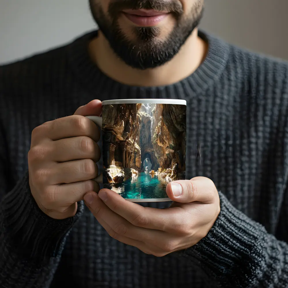 Ancient Cave Temple With Turquoise Water – Mugs