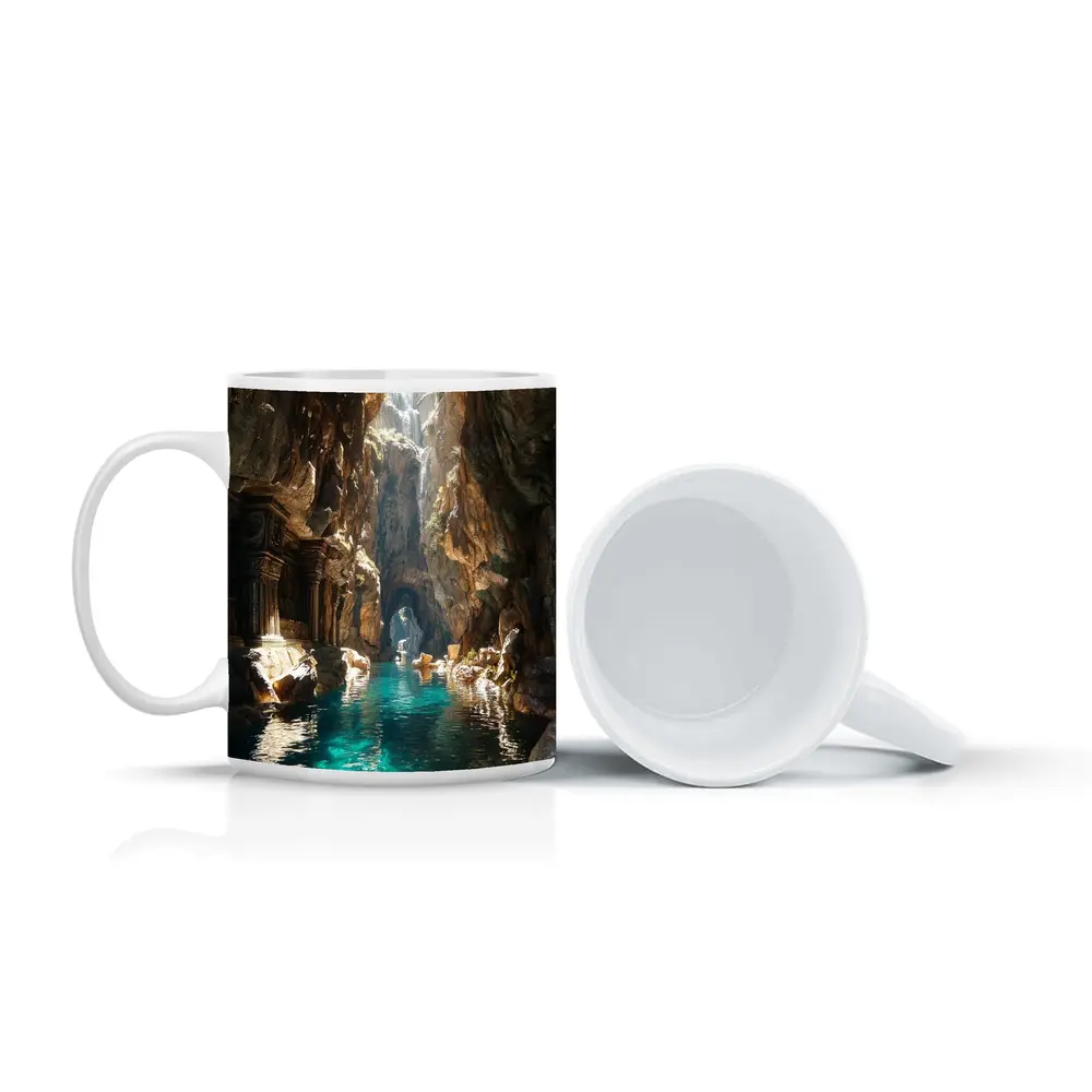 Ancient Cave Temple With Turquoise Water – Mugs