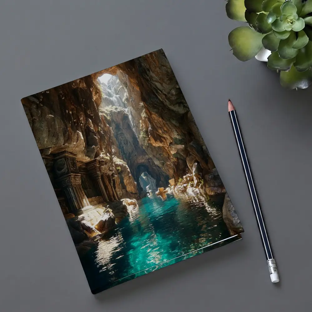 Ancient Cave Temple With Turquoise Water – Notebooks