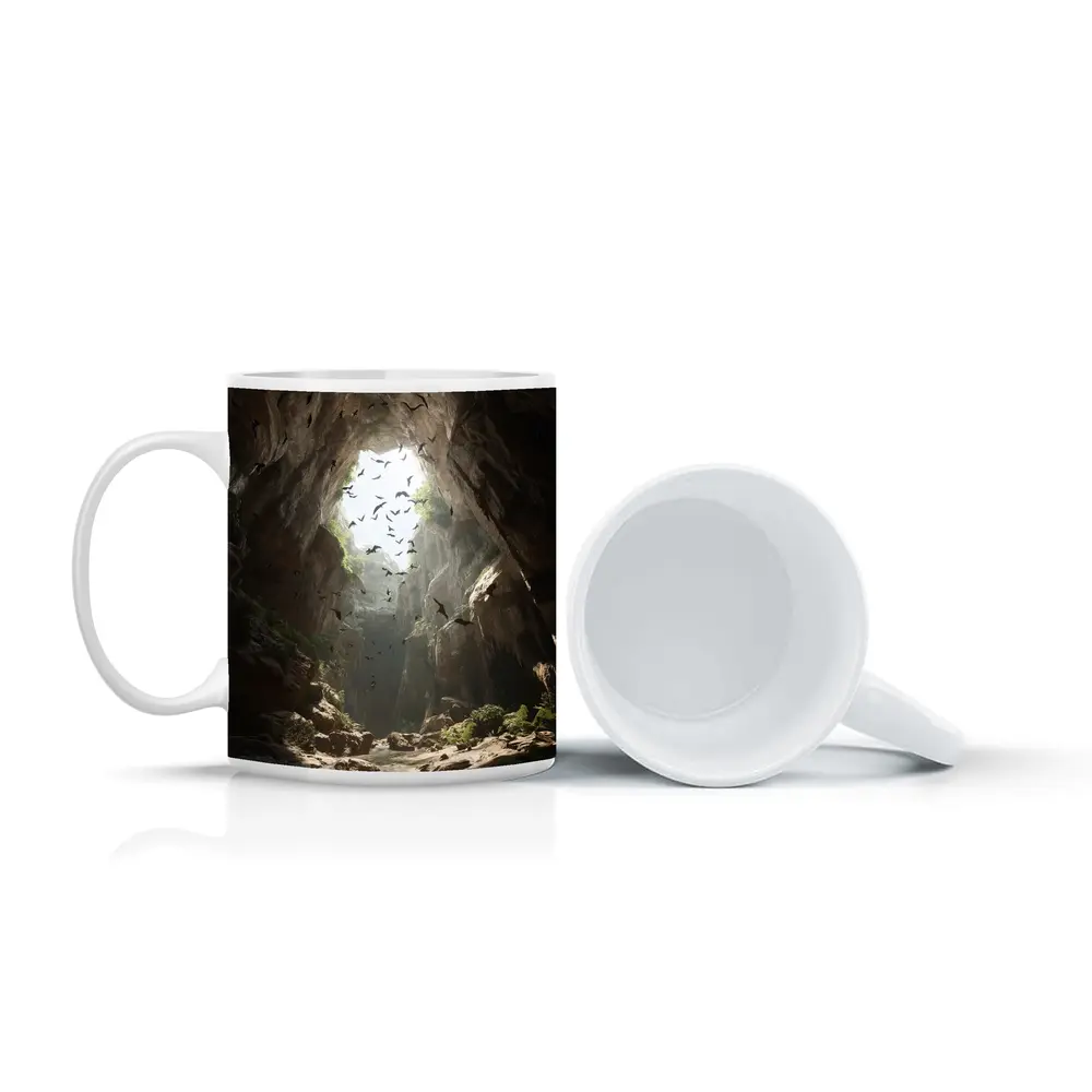 Cave Opening With Bats Flying Above – Mugs