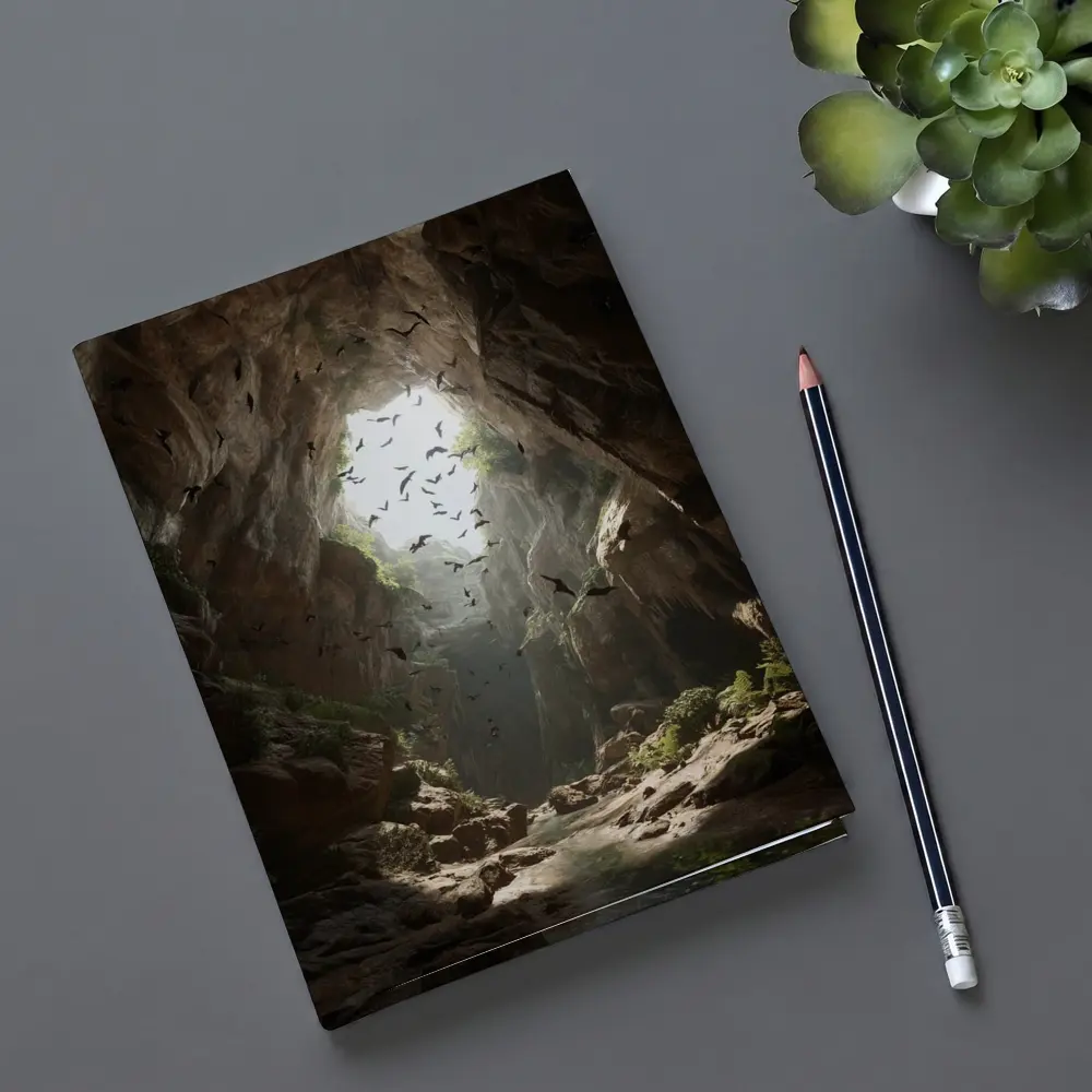 Cave Opening With Bats Flying Above – Notebooks