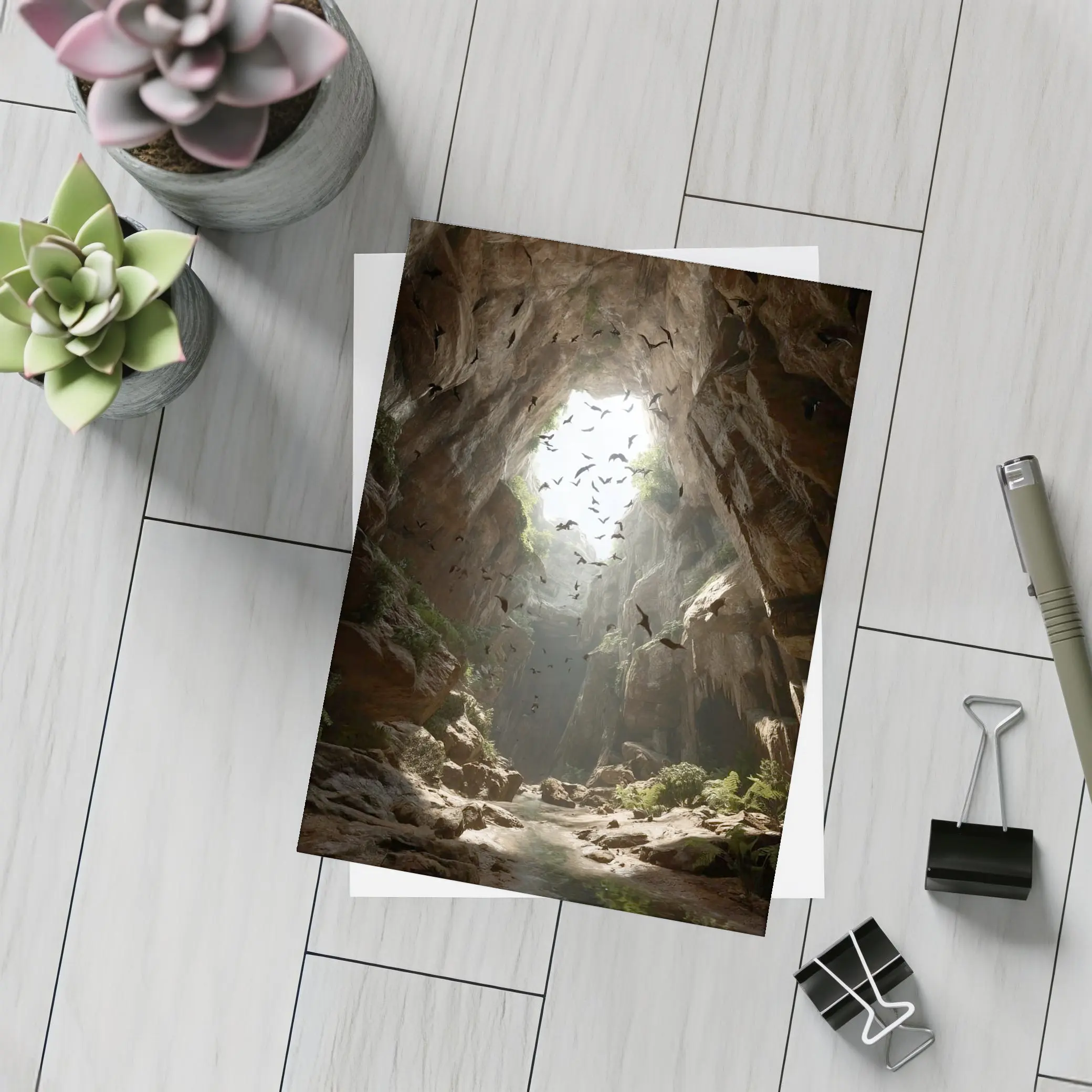 Cave Opening With Bats Flying Above – Postcards