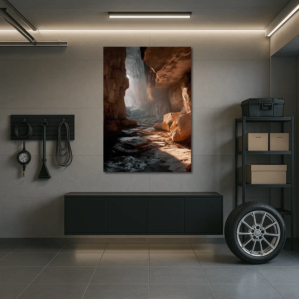 Ancient Cave Interior Warm Light Rays – Wall Art
