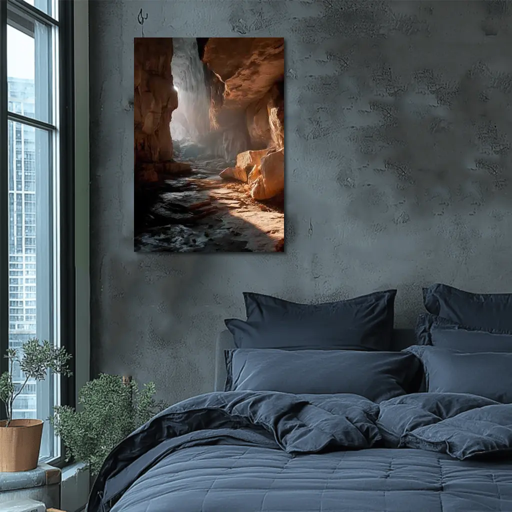 Ancient Cave Interior Warm Light Rays – Wall Art