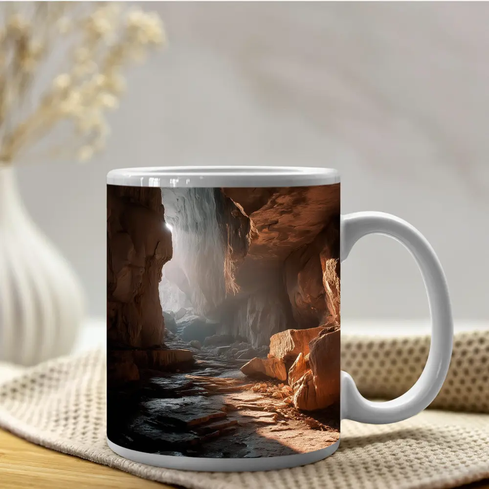 Ancient Cave Interior Warm Light Rays – Mugs