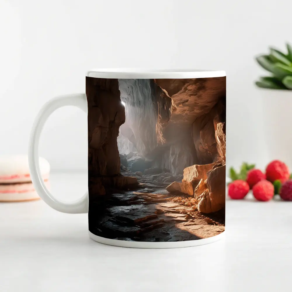 Ancient Cave Interior Warm Light Rays – Mugs