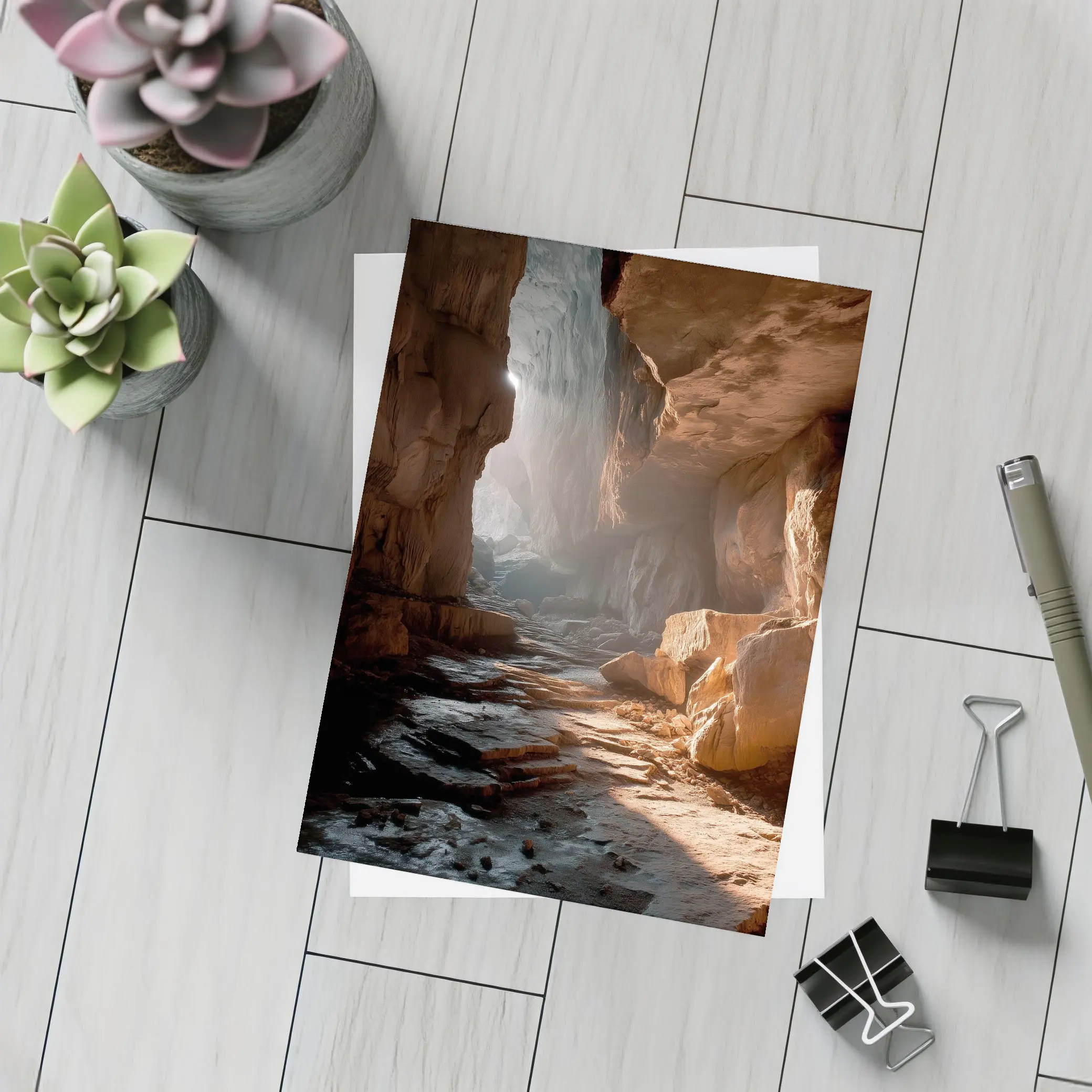 Ancient Cave Interior Warm Light Rays – Postcards