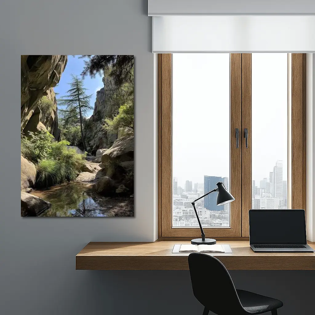 Rocky Canyon Creek With Tall Pine Tree – Wall Art