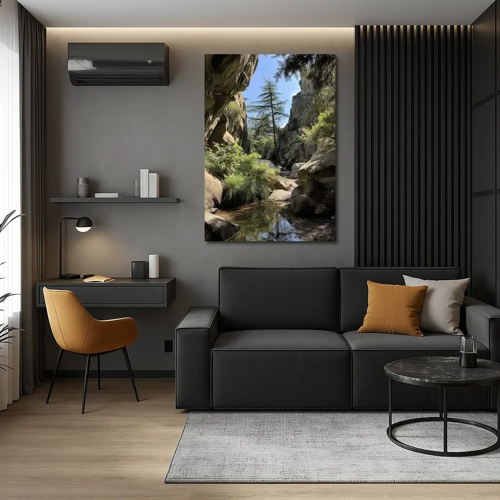 Rocky Canyon Creek With Tall Pine Tree – Wall Art