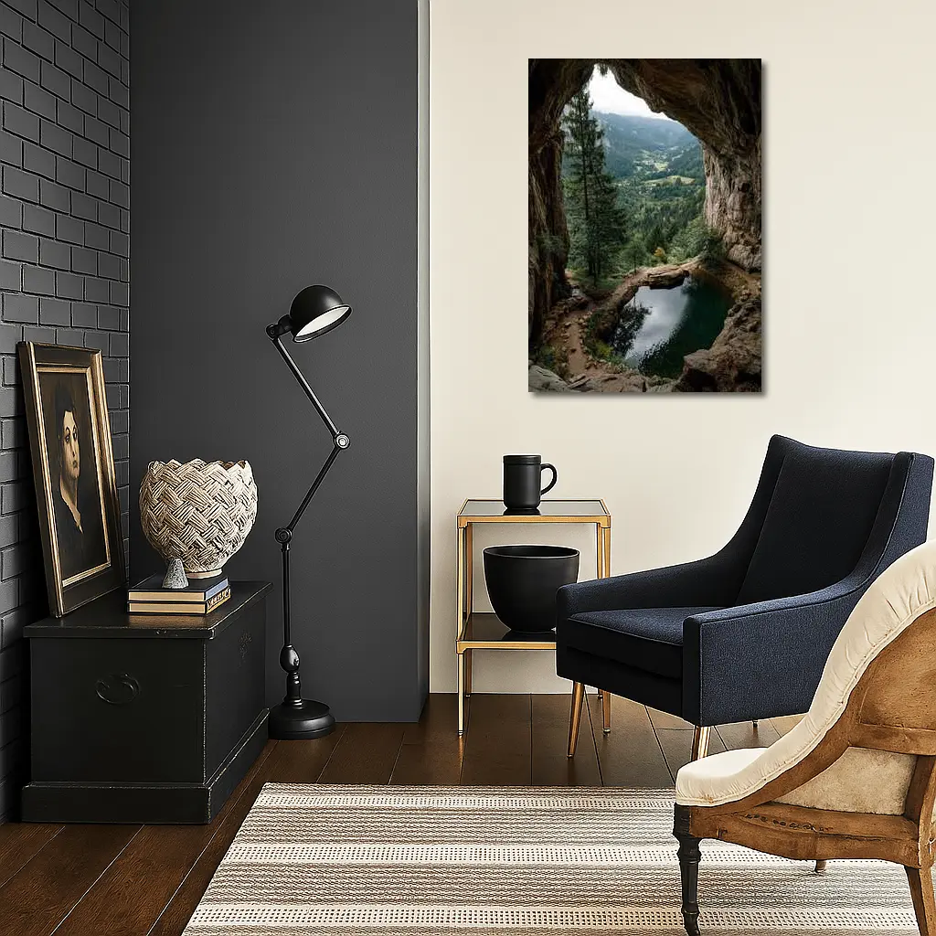 Cave Opening Mountain Valley Forest View – Wall Art