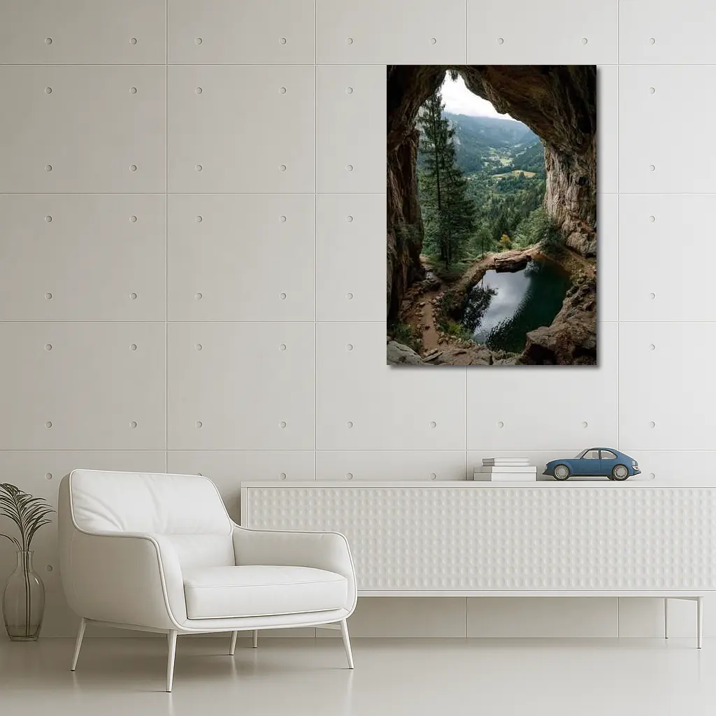 Cave Opening Mountain Valley Forest View – Wall Art