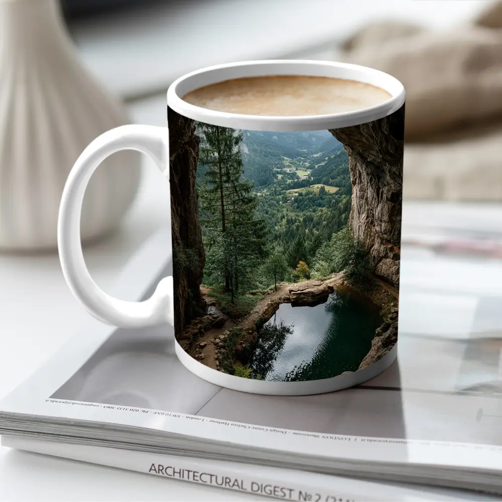 Cave Opening Mountain Valley Forest View – Mugs