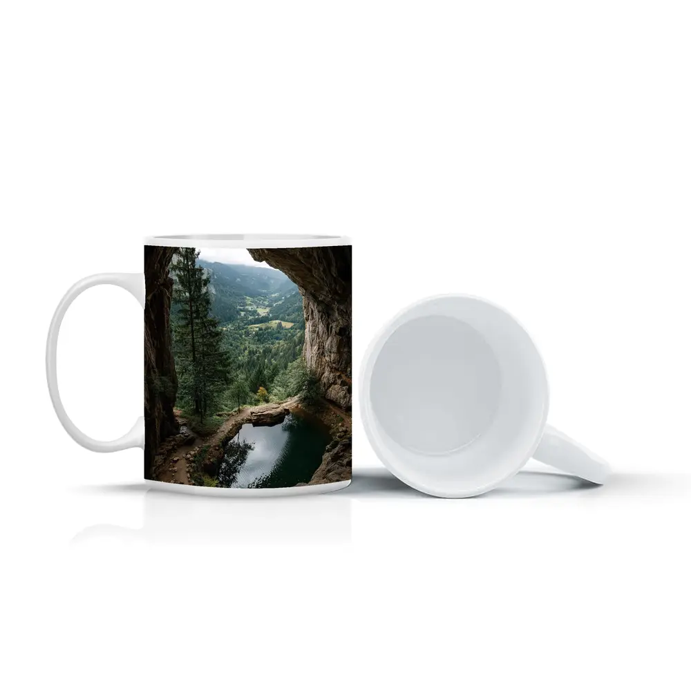 Cave Opening Mountain Valley Forest View – Mugs