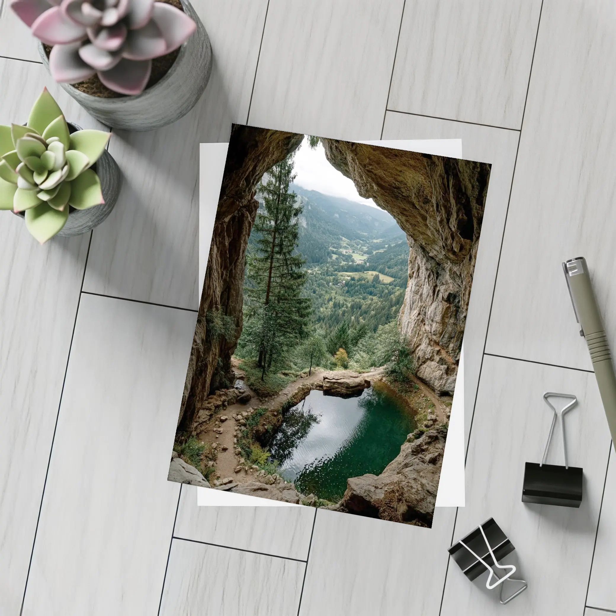 Cave Opening Mountain Valley Forest View – Postcards