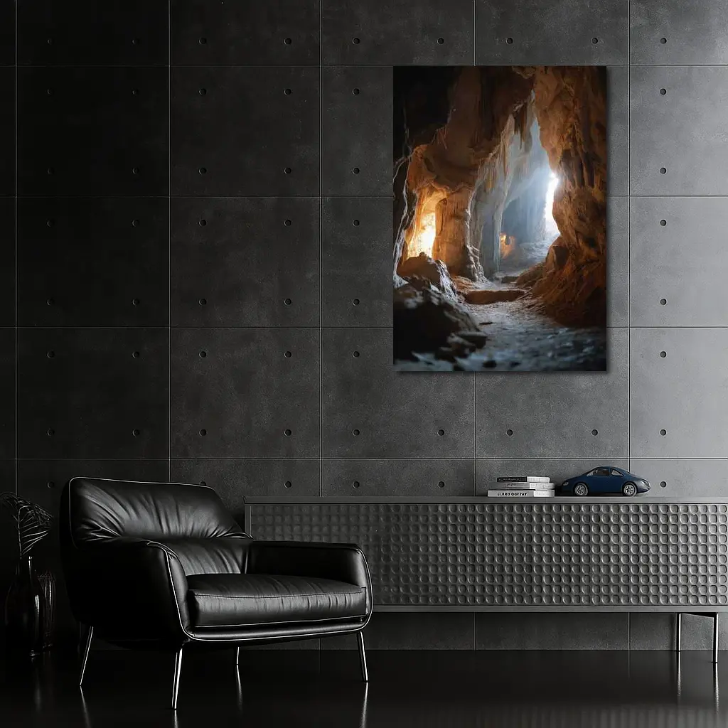 Ancient Cave Interior With Glowing Light – Wall Art