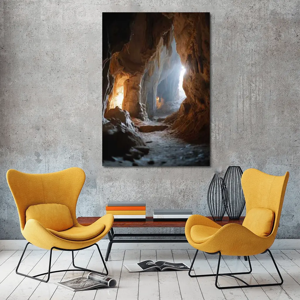 Ancient Cave Interior With Glowing Light – Wall Art