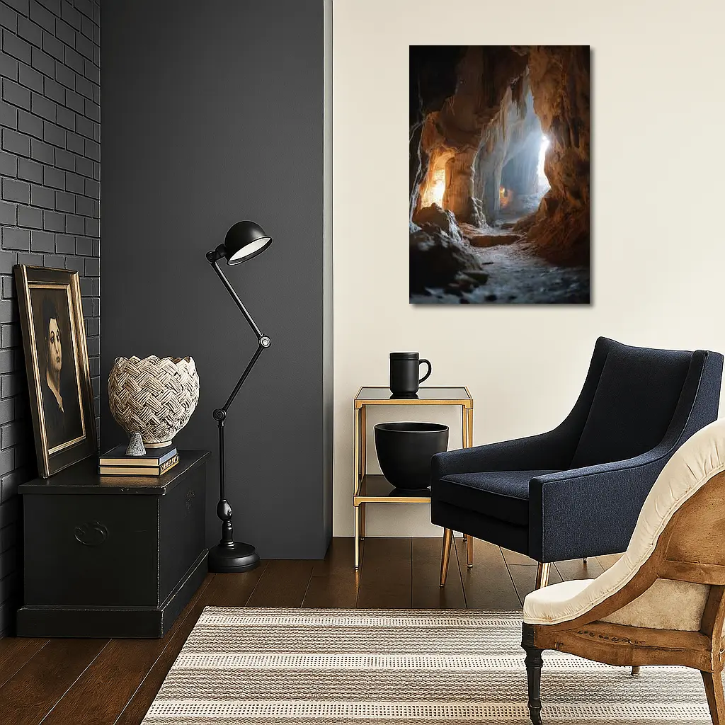 Ancient Cave Interior With Glowing Light – Wall Art