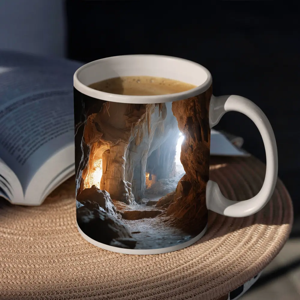 Ancient Cave Interior With Glowing Light – Mugs