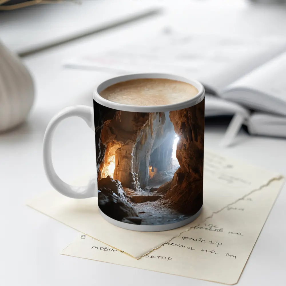 Ancient Cave Interior With Glowing Light – Mugs