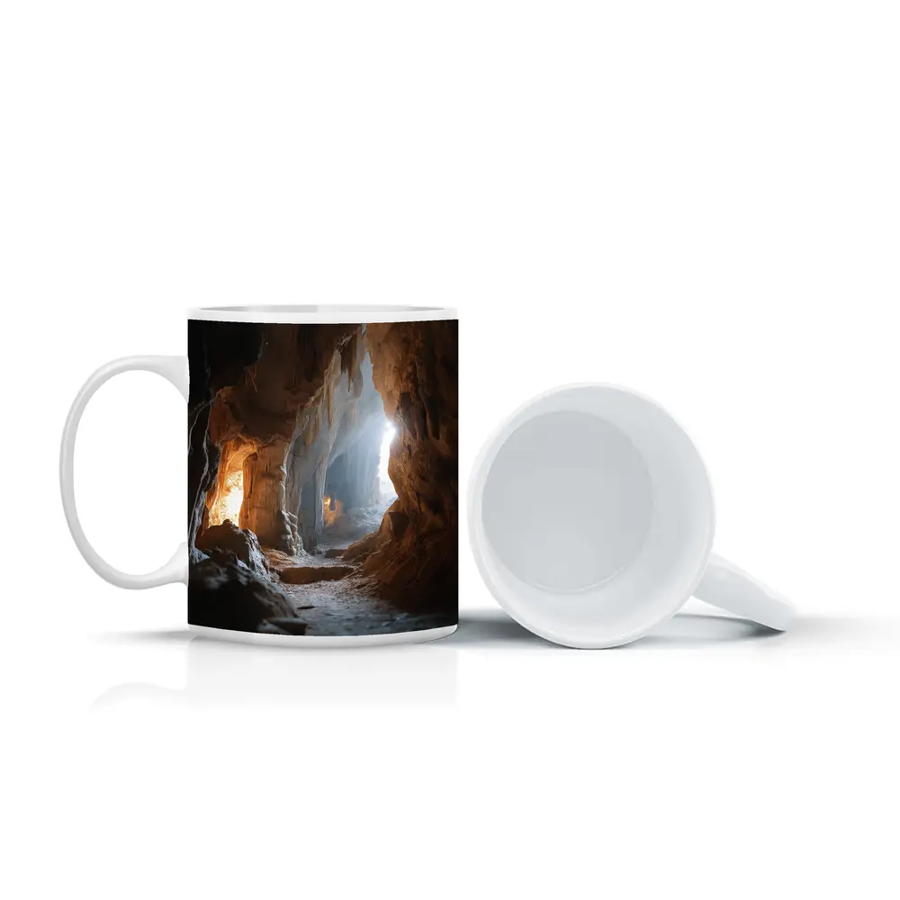 Ancient Cave Interior With Glowing Light – Mugs