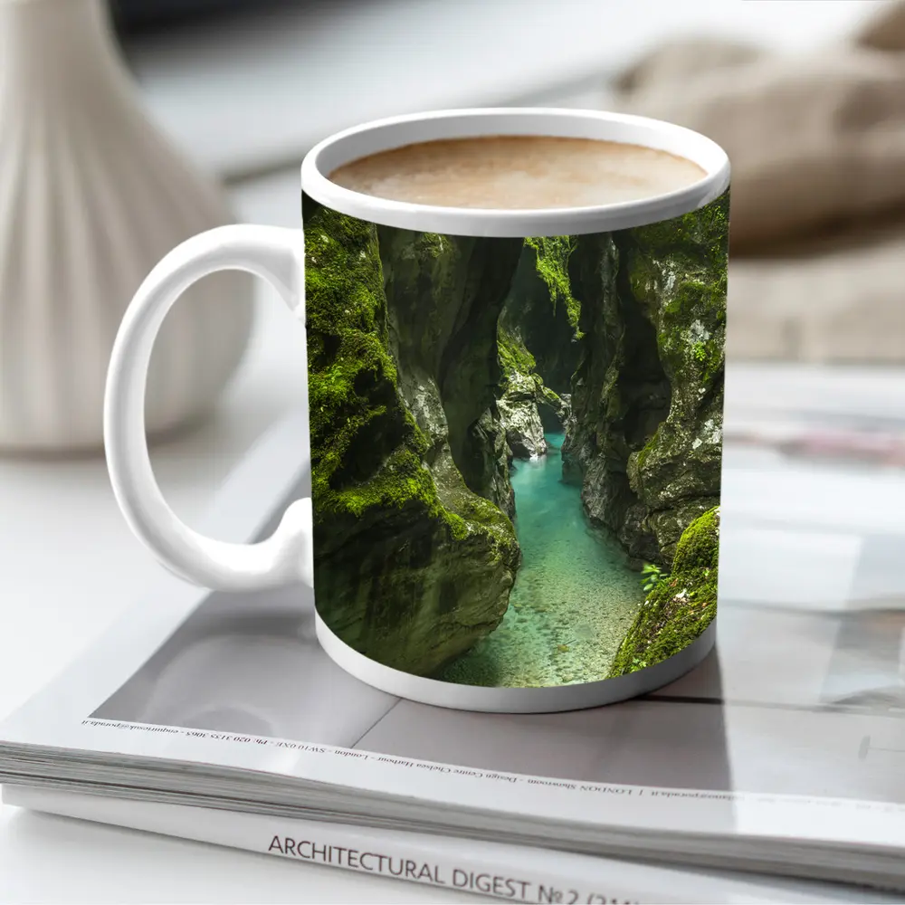 Narrow Mossy Canyon With Turquoise River – Mugs
