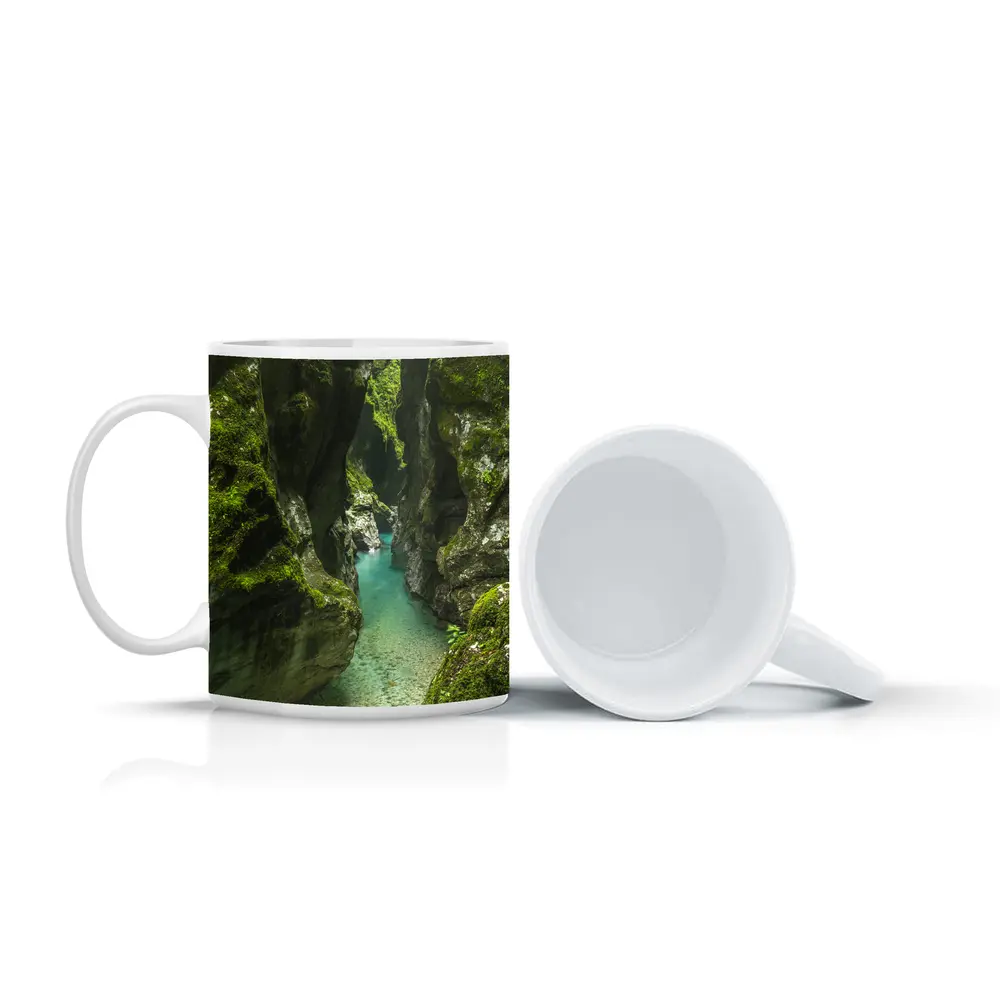 Narrow Mossy Canyon With Turquoise River – Mugs