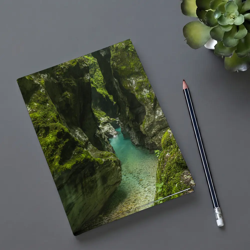 Narrow Mossy Canyon With Turquoise River – Notebooks