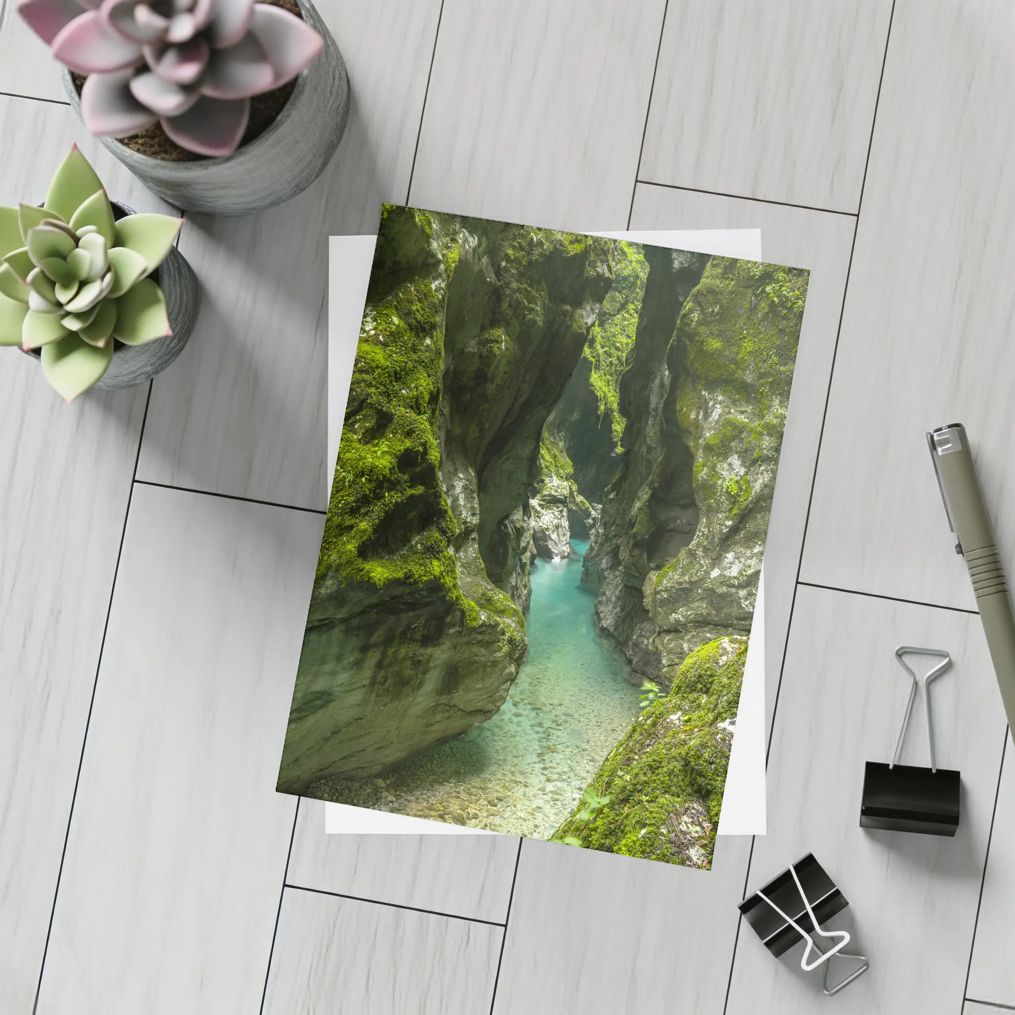 Narrow Mossy Canyon With Turquoise River – Postcards