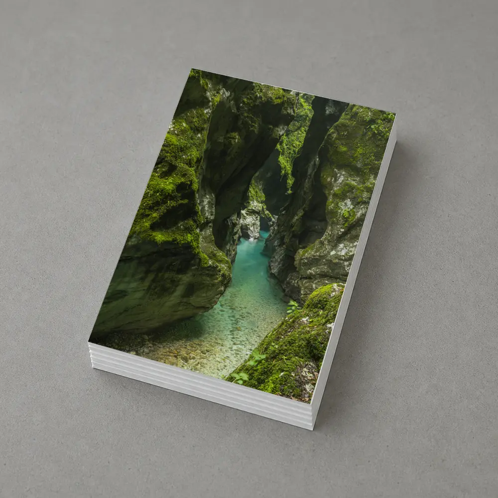 Narrow Mossy Canyon With Turquoise River – Postcards