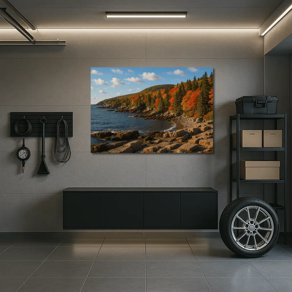 Acadia Rocky Coastline Autumn Forest Landscape – Wall Art