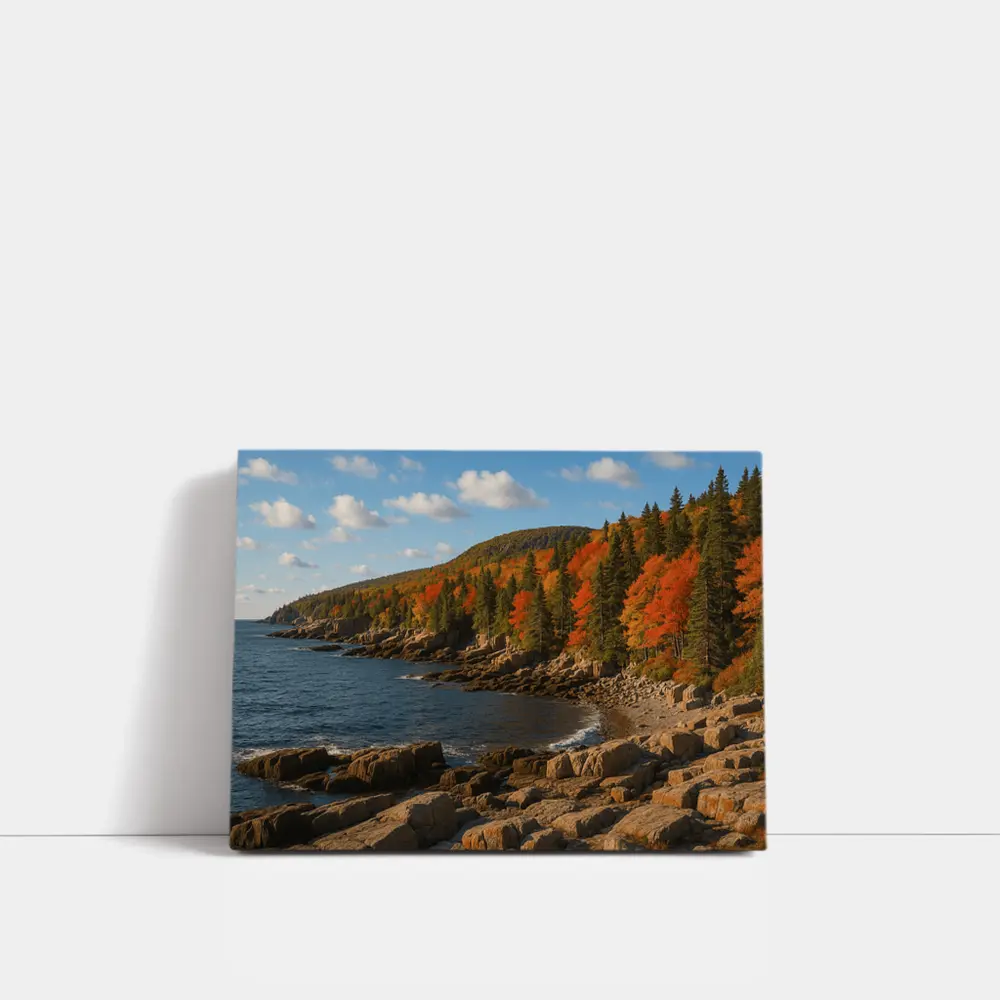 Acadia Rocky Coastline Autumn Forest Landscape – Wall Art