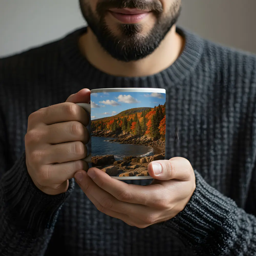 Acadia Rocky Coastline Autumn Forest Landscape – Mugs